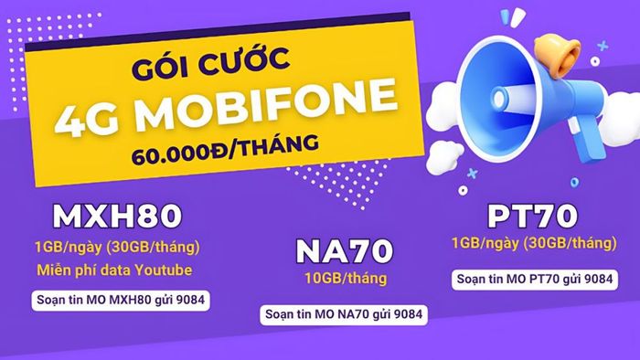 Các gói 4G di động 1 tháng